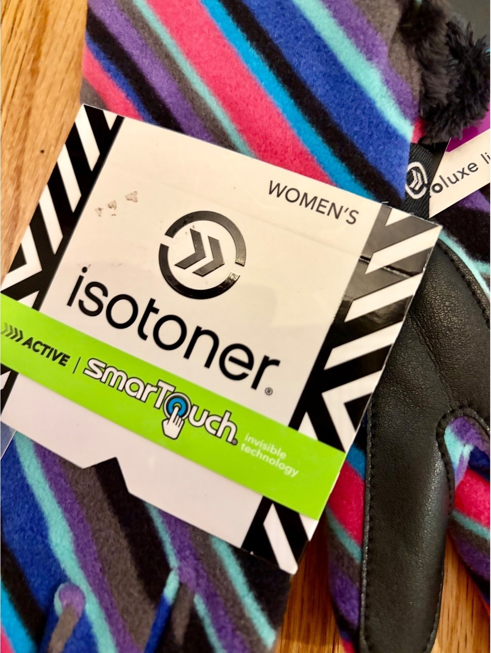NWT Isotoner SmartTouch Active Fleece Gloves Plush Lined Stripe Women’s OS - Picture 4 of 5